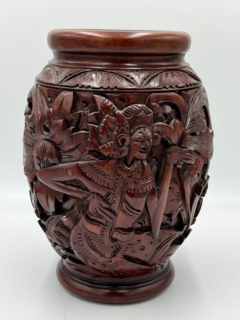 Bali Rama Sita Wood Carved Vase