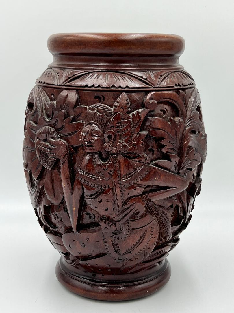 Bali Rama Sita Wood Carved Vase