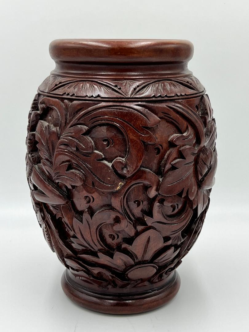 Bali Rama Sita Wood Carved Vase