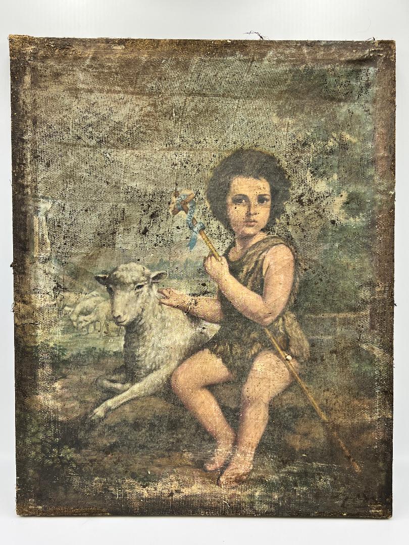 Jesus painting on burlap canvas