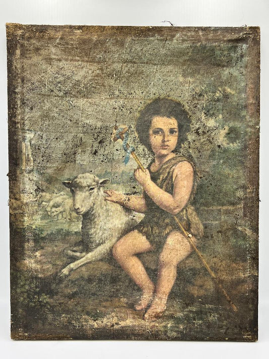 Jesus painting on burlap canvas